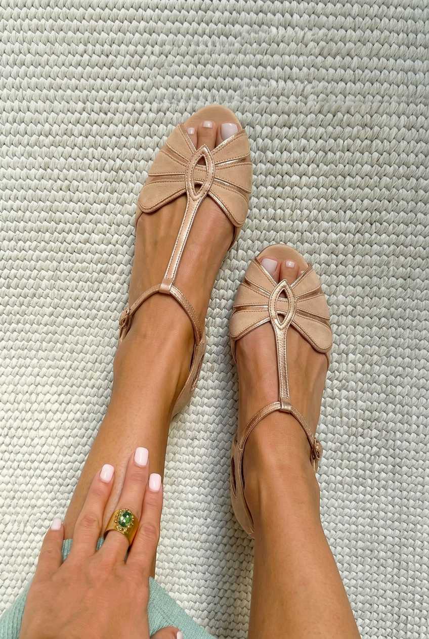 Sandalias retro con punta abierta y tira en forma de T