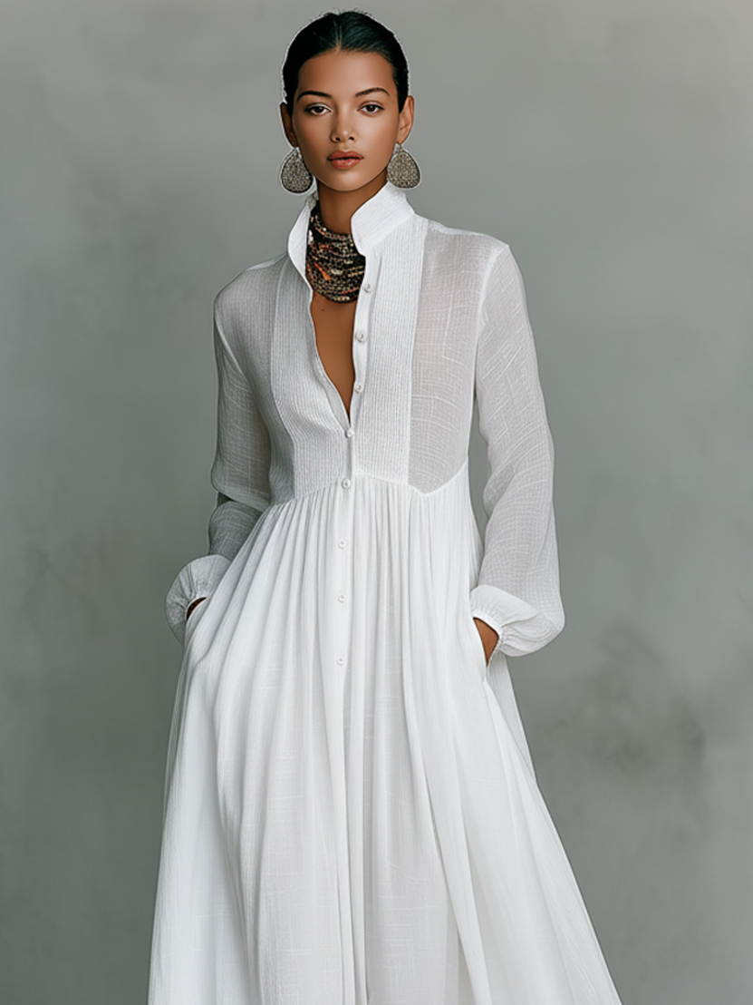 Rosalind | High Collar Long Sleeve Maxi Dress