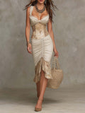 Fleur | Bohemian Lace-Trim Ruched Midi Dress