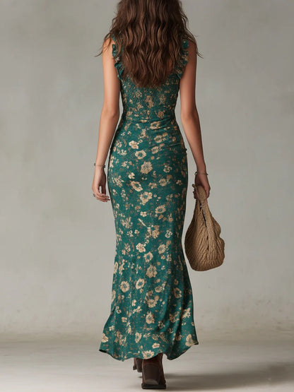 Giselle | Bohemian Printed Maxi Dress with Ruched Sleeves