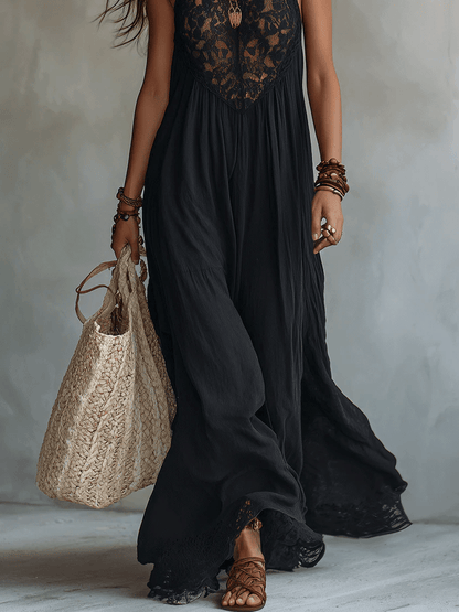 Marguerite | Bohemian Sleeveless Maxi Dress with Lace Trim
