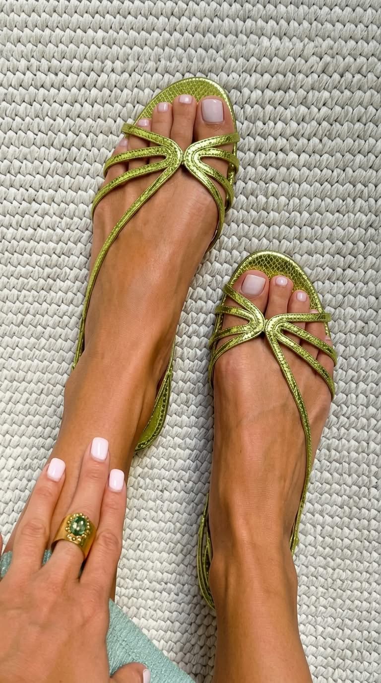 Sandalias metalizadas con efecto serpiente y tiras