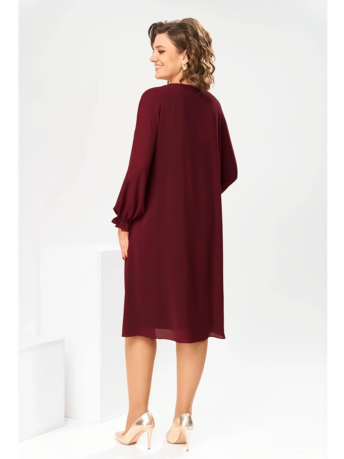 Gabrielle | Wine Red Chiffon Midi Dress