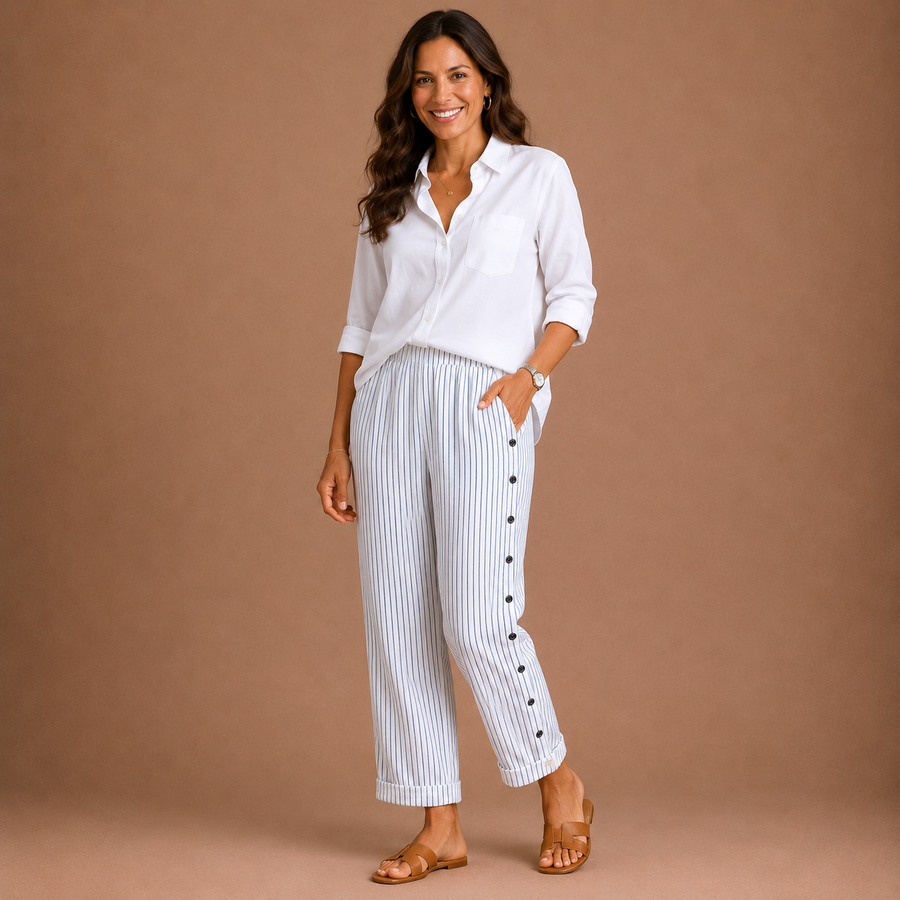 CAITLIN | Stylish Striped Button Pants