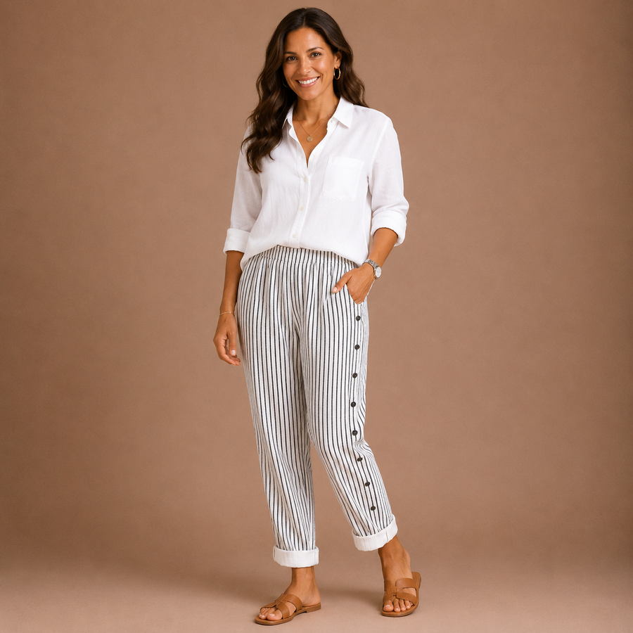 CAITLIN | Stylish Striped Button Pants