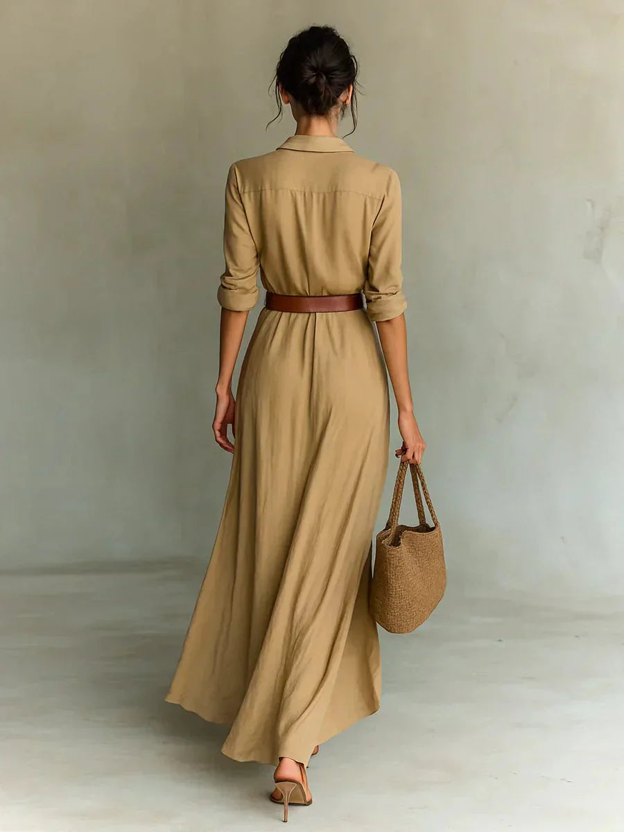 Camille | Lapel Maxi Dress with Waist Belt