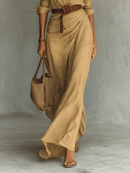 Camille | Lapel Maxi Dress with Waist Belt