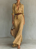 Camille | Lapel Maxi Dress with Waist Belt