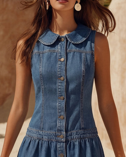 Celeste | Peter Pan Collar Denim Mini Dress
