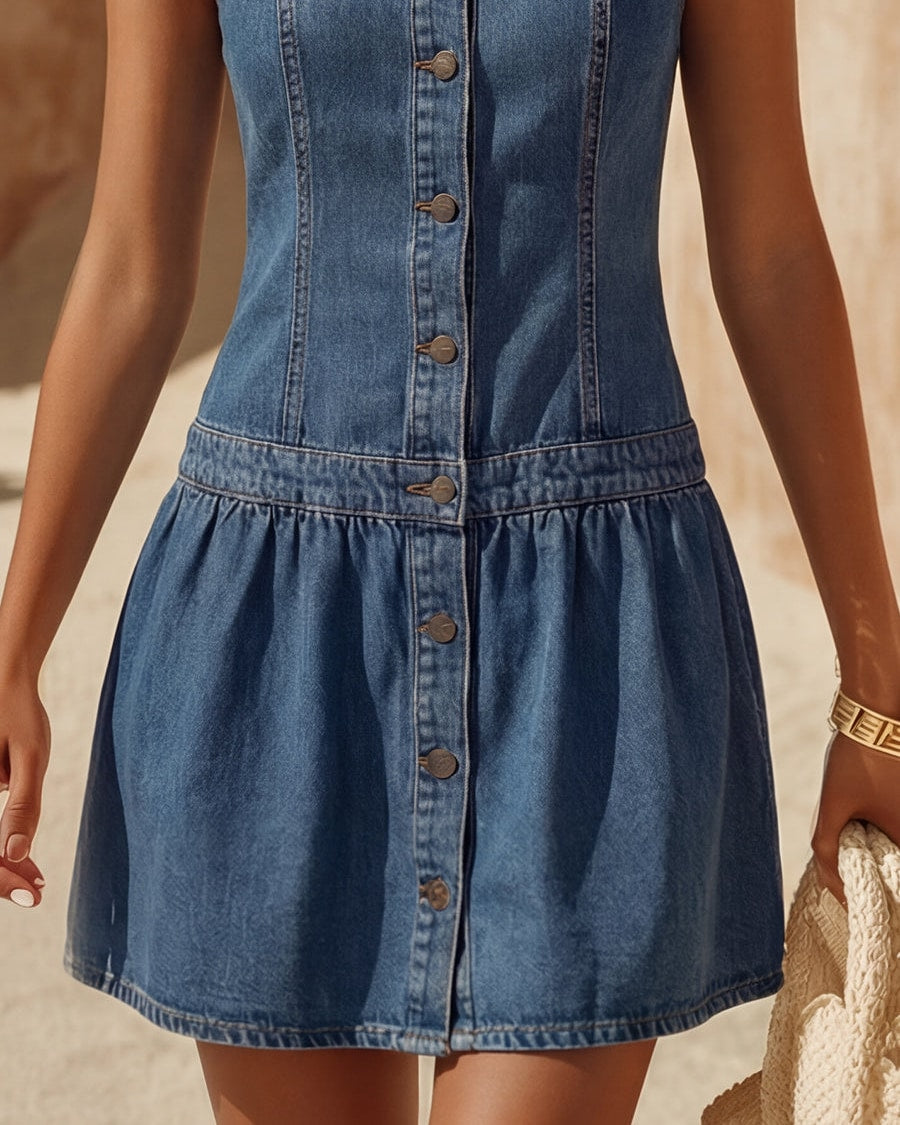 Celeste | Peter Pan Collar Denim Mini Dress