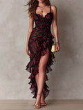 Delphine | Chic Floral Ruched Ruffle-Hem Dress