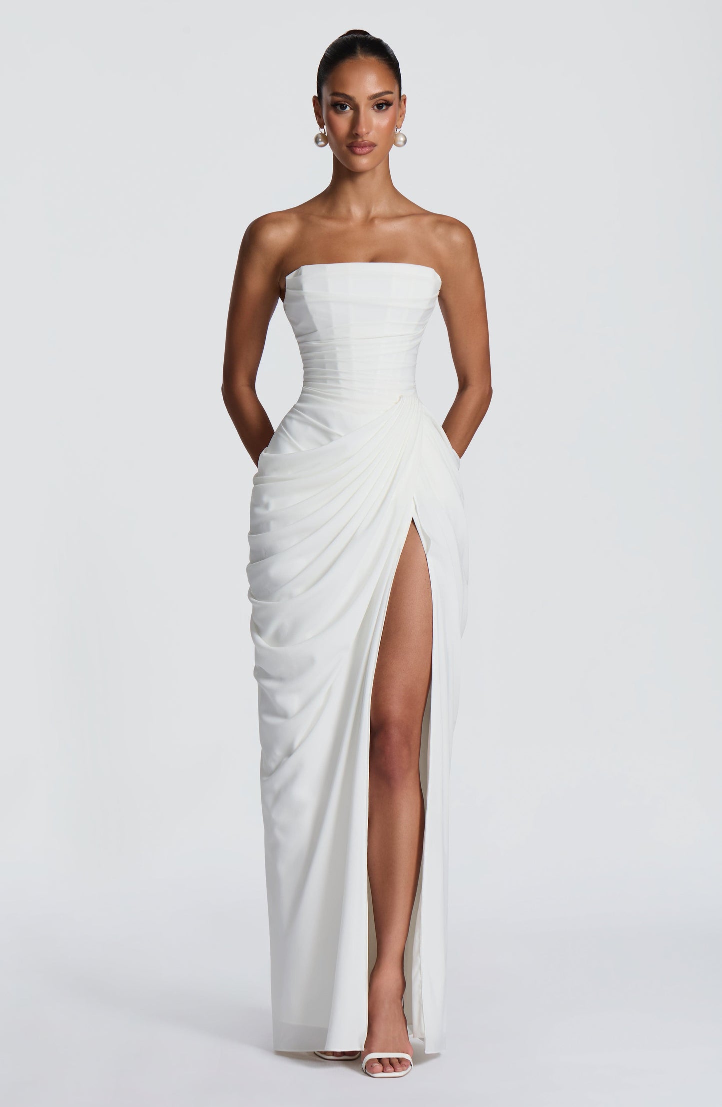Hannah | Elegant Draped High-Slit Maxi Dress