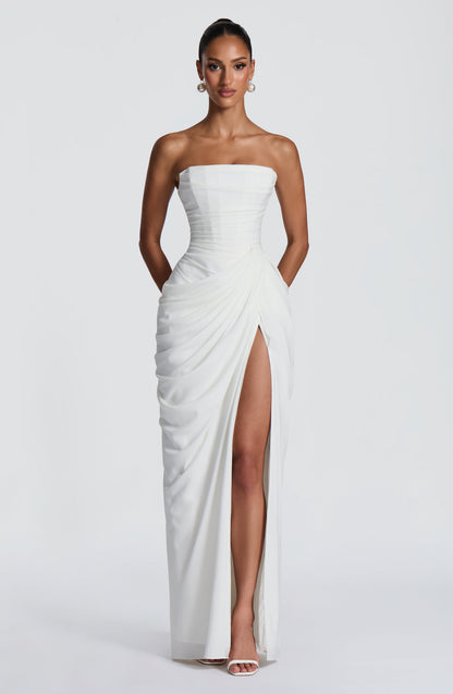 Hannah | Elegant Draped High-Slit Maxi Dress
