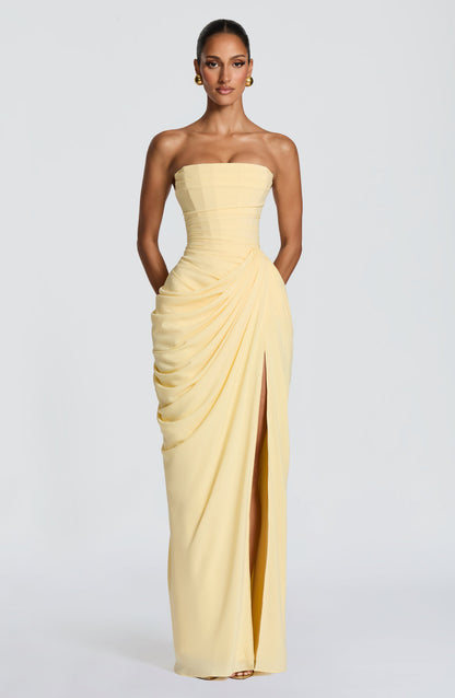 Hannah | Elegant Draped High-Slit Maxi Dress