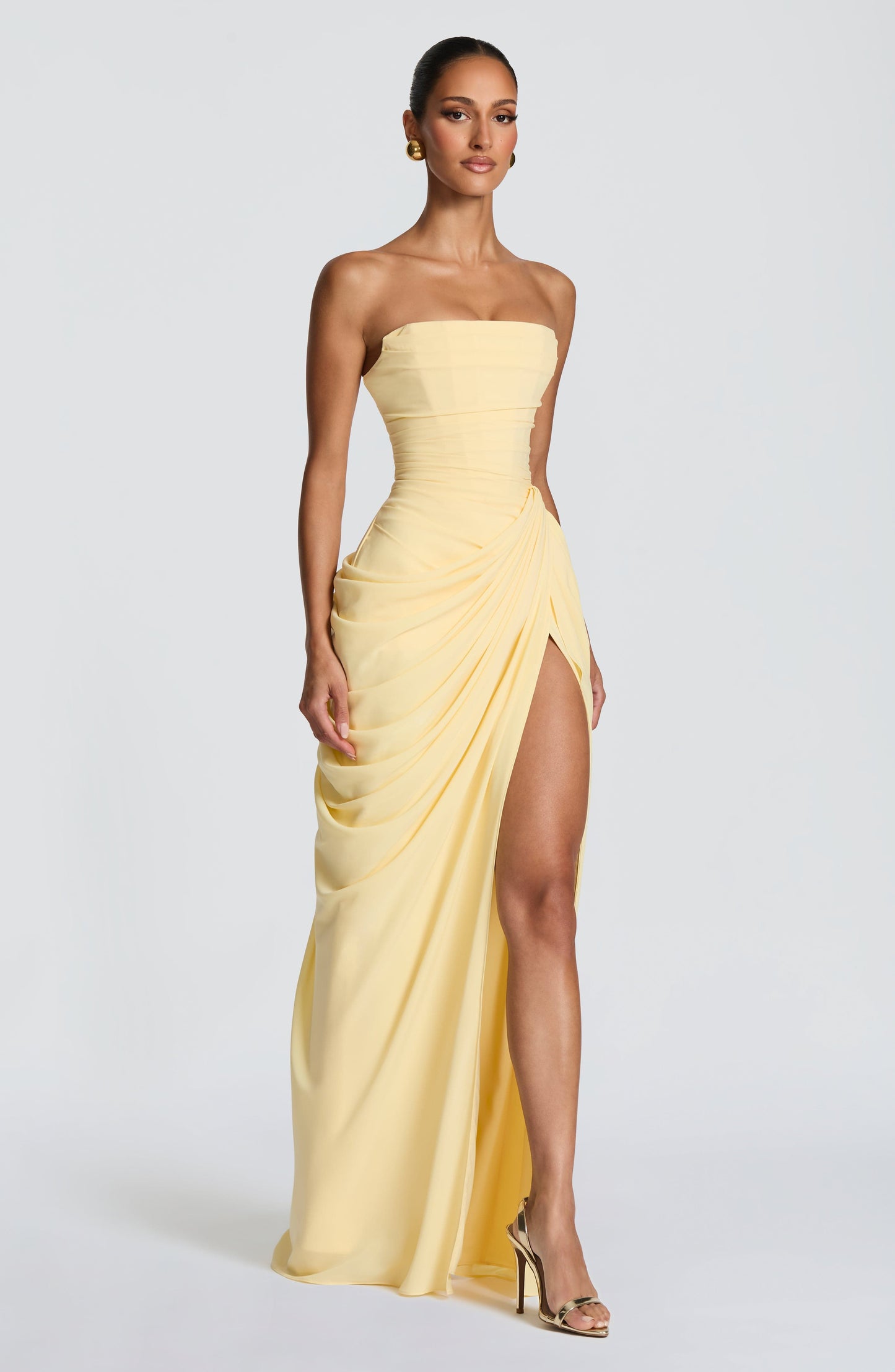 Hannah | Elegant Draped High-Slit Maxi Dress