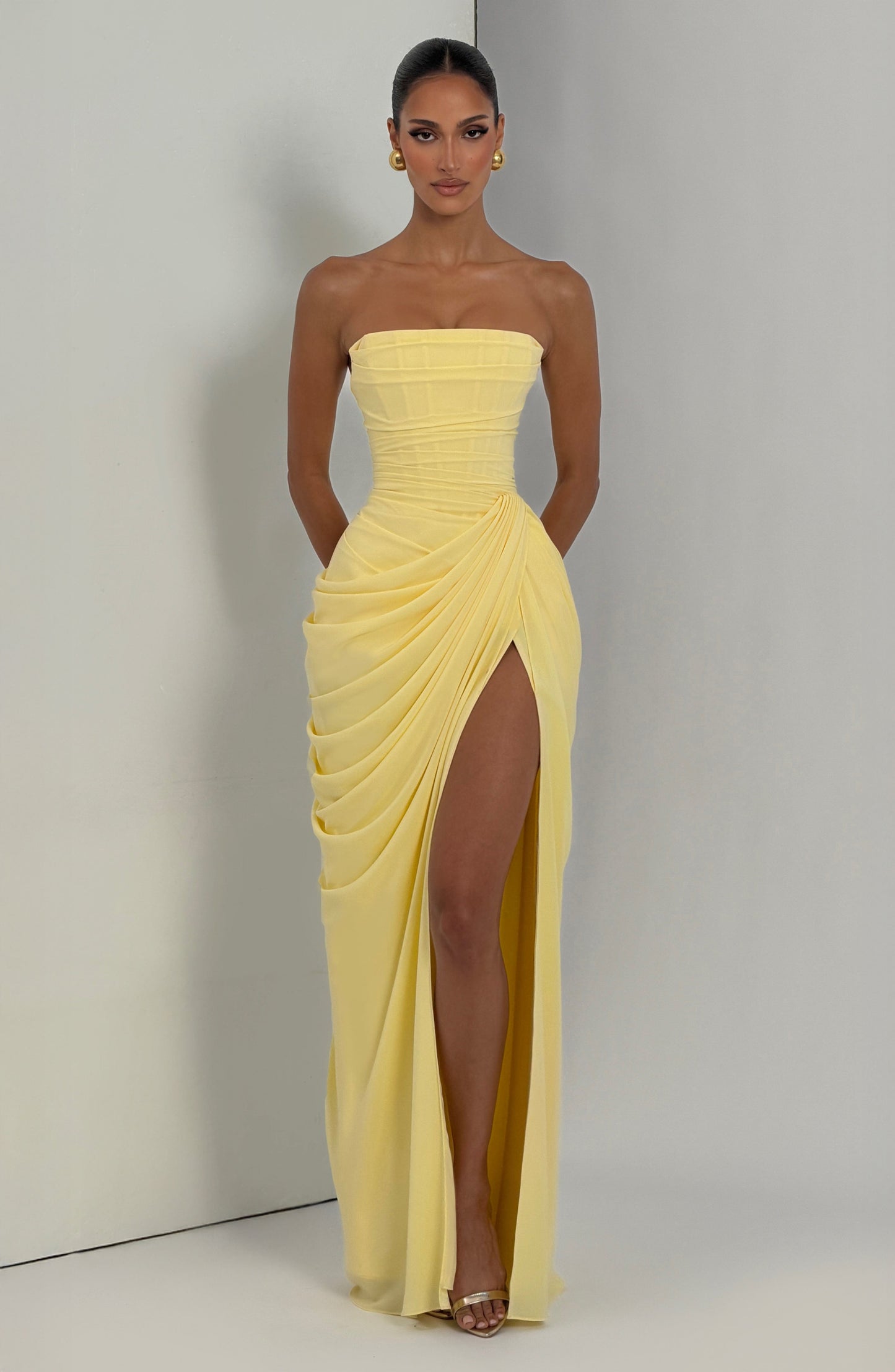 Hannah | Elegant Draped High-Slit Maxi Dress