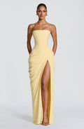 Hannah | Elegant Draped High-Slit Maxi Dress
