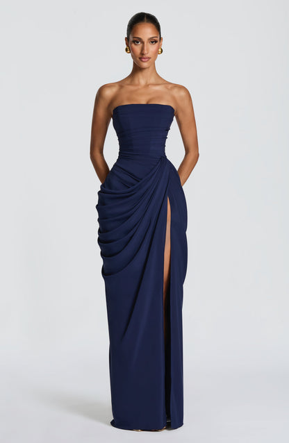 Hannah | Elegant Draped High-Slit Maxi Dress