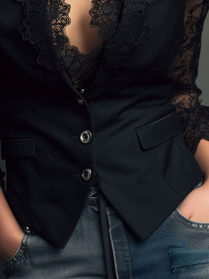 Camille | Black Sheer Sleeve Blazer Top