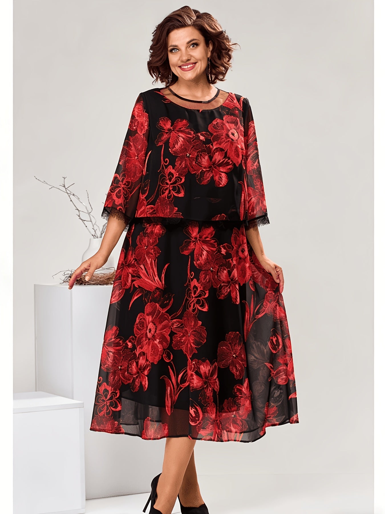 Valeria | Elegant Floral Midi Dress