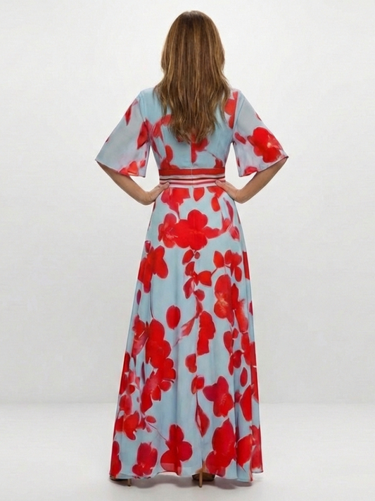 Corinne | Floral Short-Sleeve V-Neck Dress
