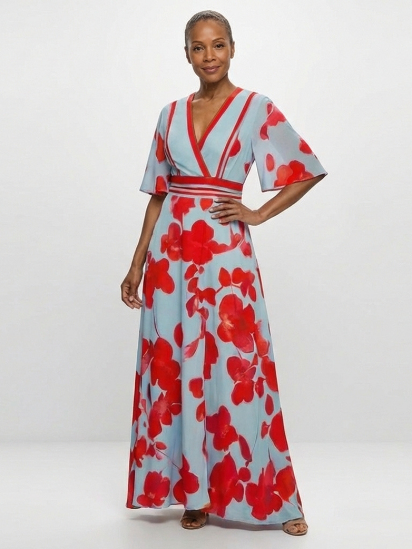 Corinne | Floral Short-Sleeve V-Neck Dress