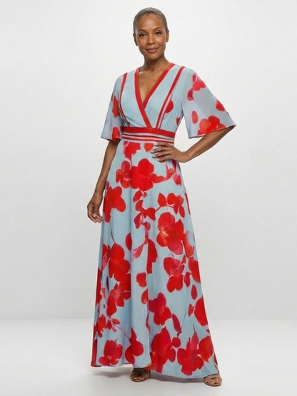 Corinne | Floral Short-Sleeve V-Neck Dress