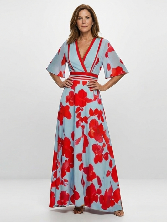 Corinne | Floral Short-Sleeve V-Neck Dress - women's dress