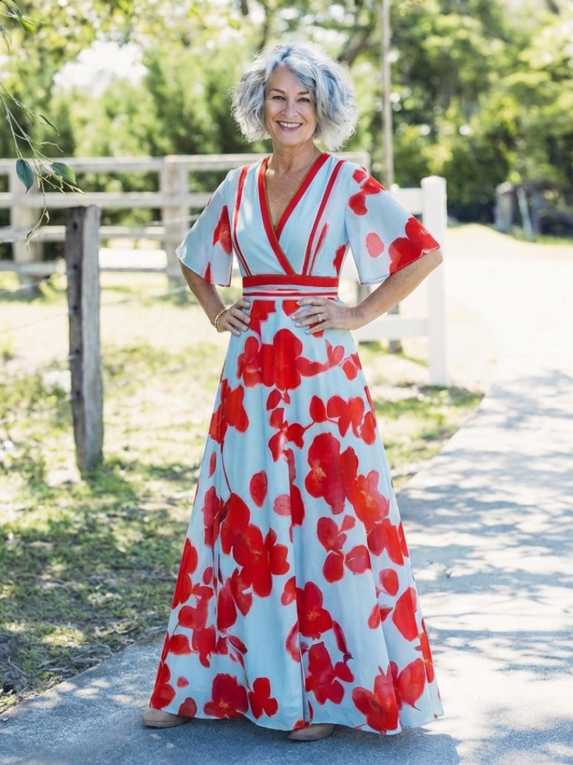 Corinne | Floral Short-Sleeve V-Neck Dress
