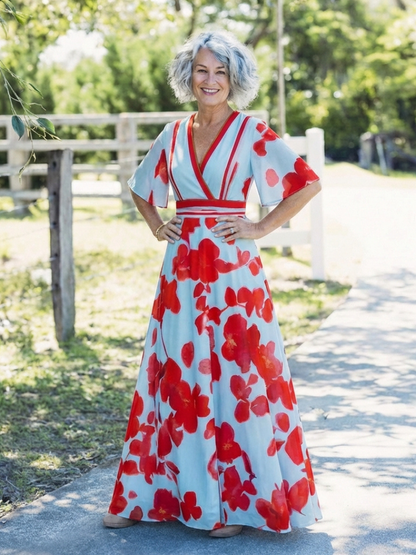 Corinne | Floral Short-Sleeve V-Neck Dress