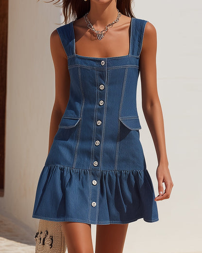 Denim Riviera | Sleeveless Button-Front Short Dress