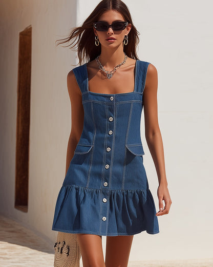 Denim Riviera | Sleeveless Button-Front Short Dress