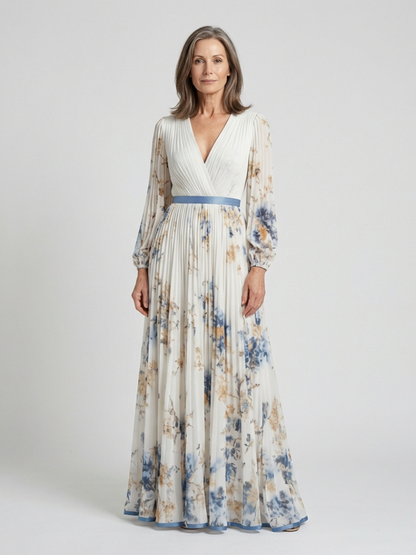 Lavinia | Floral V-Neck Long-Sleeve Maxi Dress - women's dress