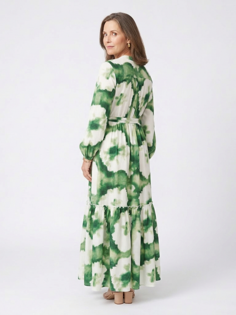 Sabine | Long-Sleeve Tie-Waist Maxi Dress