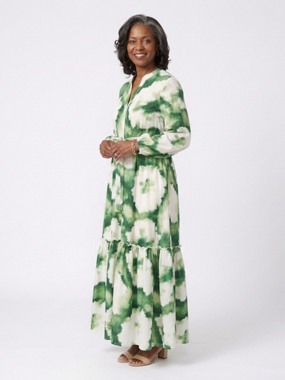 Sabine | Long-Sleeve Tie-Waist Maxi Dress