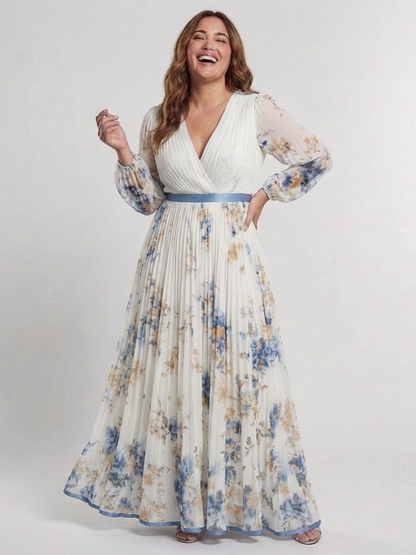 Lavinia | Floral V-Neck Long-Sleeve Maxi Dress
