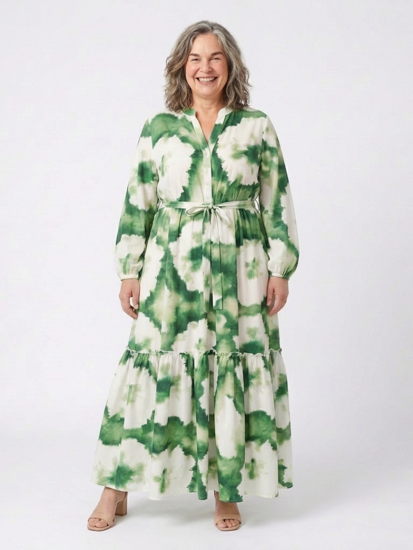 Sabine | Long-Sleeve Tie-Waist Maxi Dress
