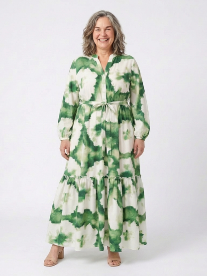 Sabine | Long-Sleeve Tie-Waist Maxi Dress