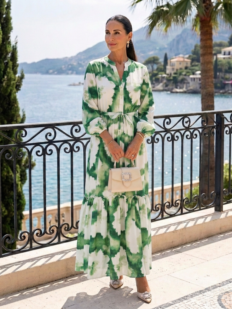 Sabine | Long-Sleeve Tie-Waist Maxi Dress
