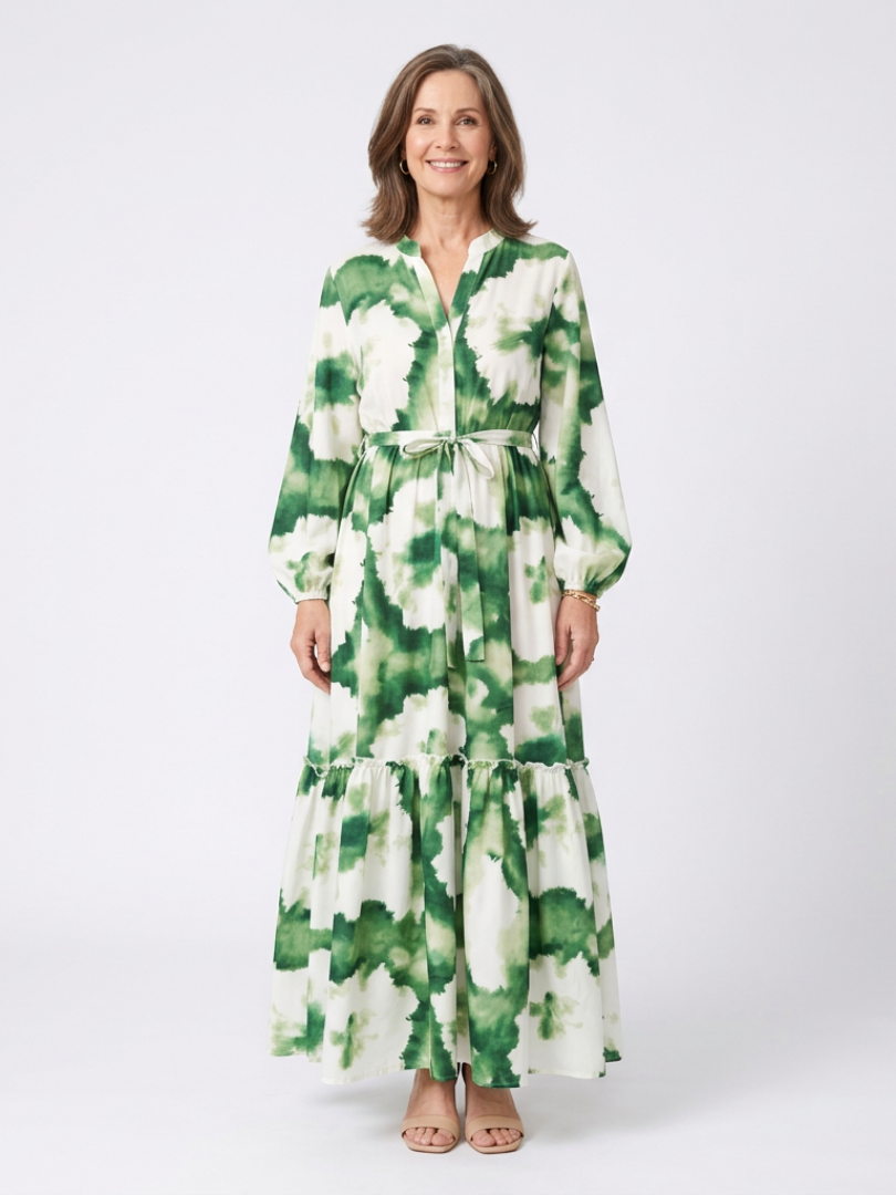 Sabine | Long-Sleeve Tie-Waist Maxi Dress - women's dress