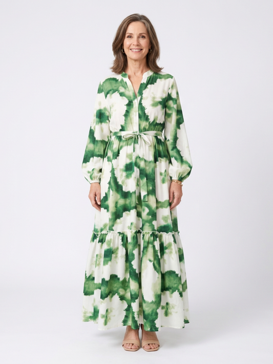 Sabine | Long-Sleeve Tie-Waist Maxi Dress - women's dress