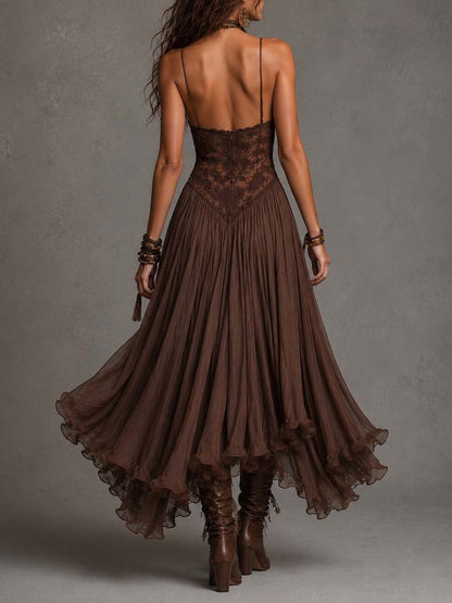 Ines | Chiffon Maxi Dress with Lace Panels