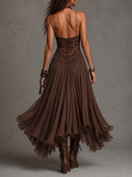 Ines | Chiffon Maxi Dress with Lace Panels
