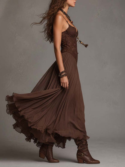 Ines | Chiffon Maxi Dress with Lace Panels