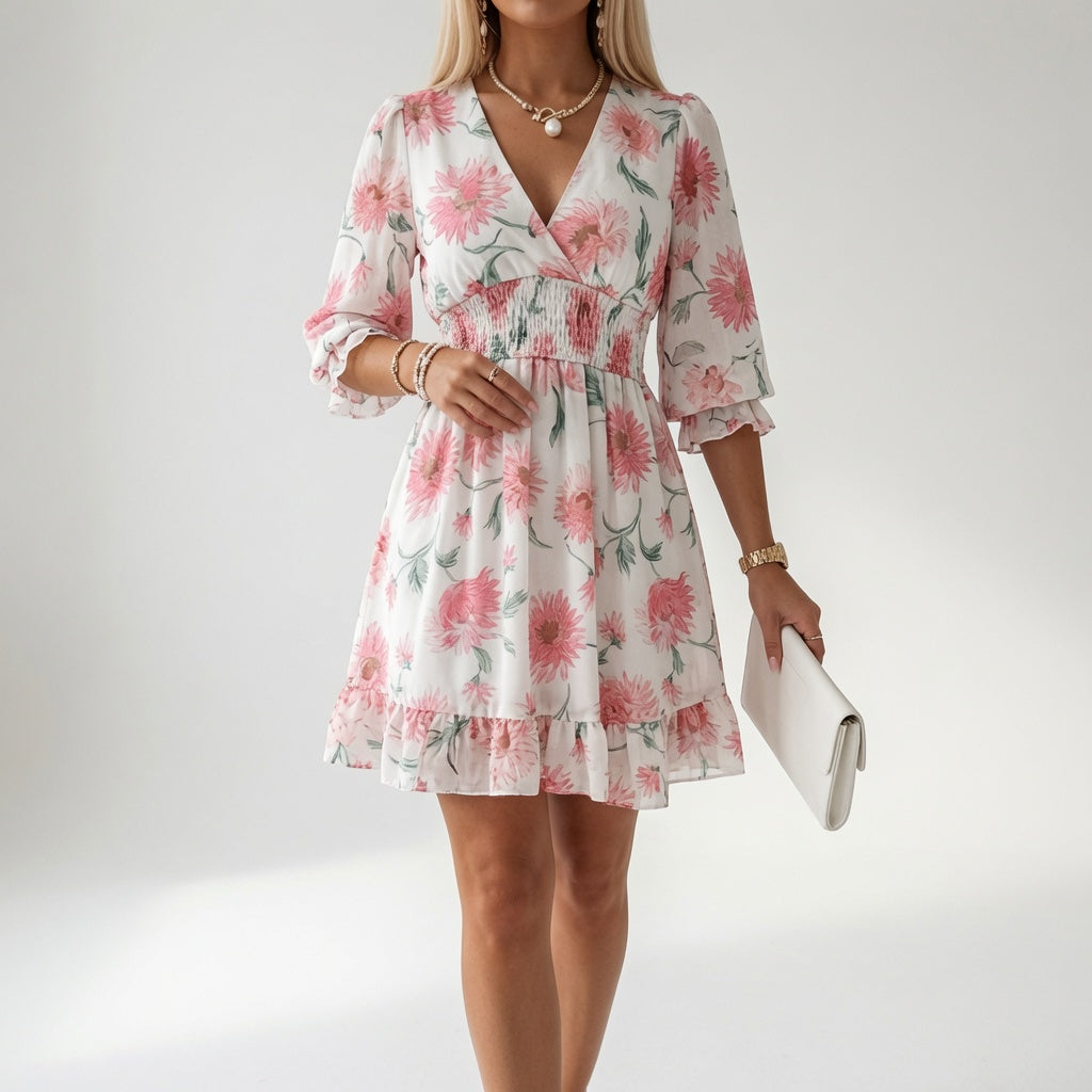 Églantine | Floral Smocked Waist Mini Dress