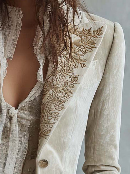 Vivienne | Ivory Embroidered Tailored Blazer
