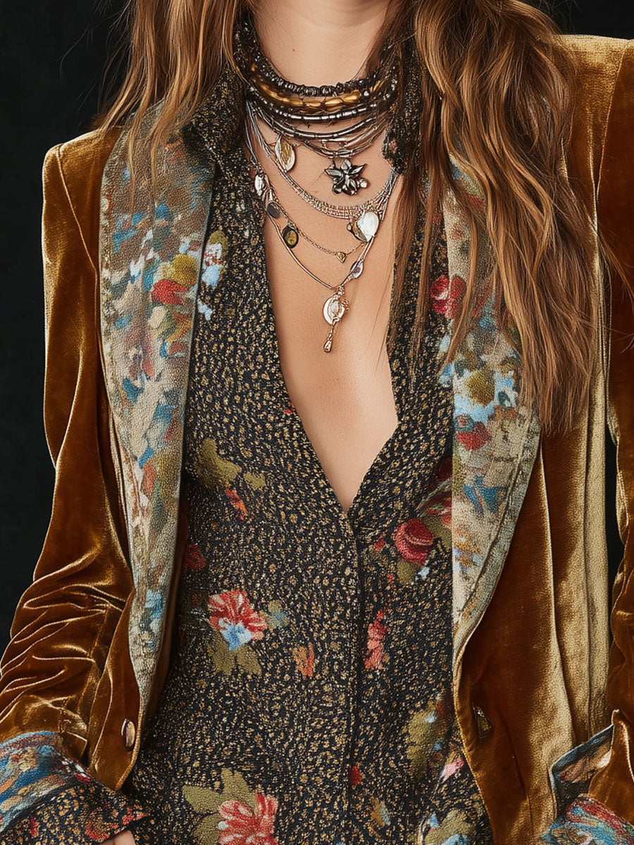 Celeste | Vintage Floral Print Patchwork Blazer