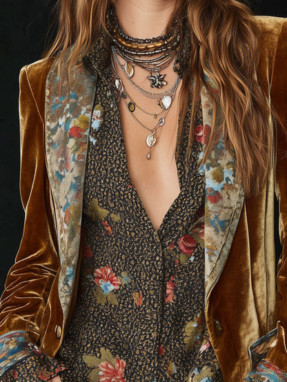 Celeste | Vintage Floral Print Patchwork Blazer