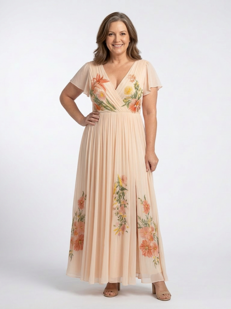 Calista | Short-Sleeve V-Neck Maxi Dress