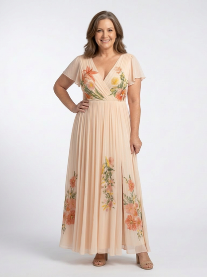 Calista | Short-Sleeve V-Neck Maxi Dress